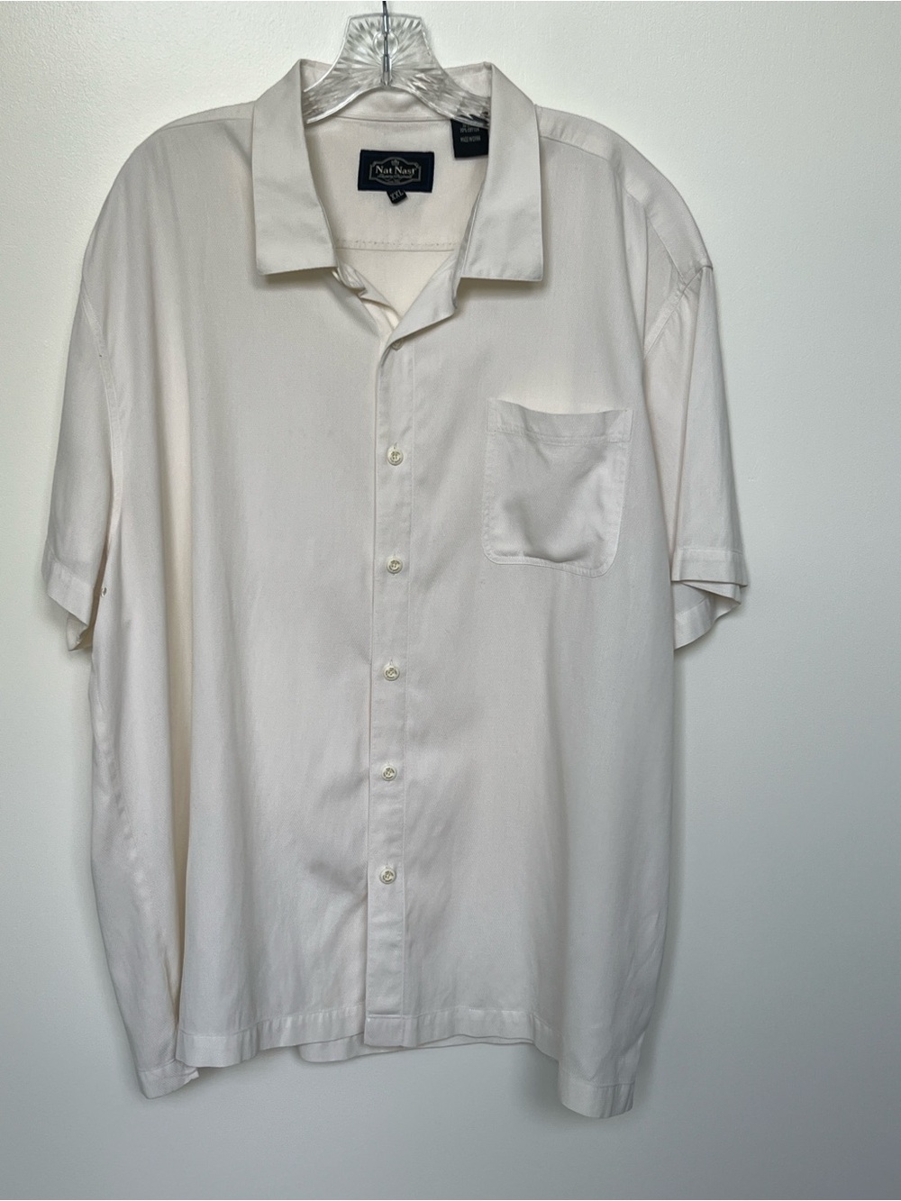 Nat Nast Men's Cream Short Sleeve Button-Down Shirt with Chest Pocket